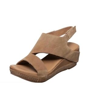 Antelope Dotty Tan Suede Slingback Wedge Sandals Size 37 New in Box